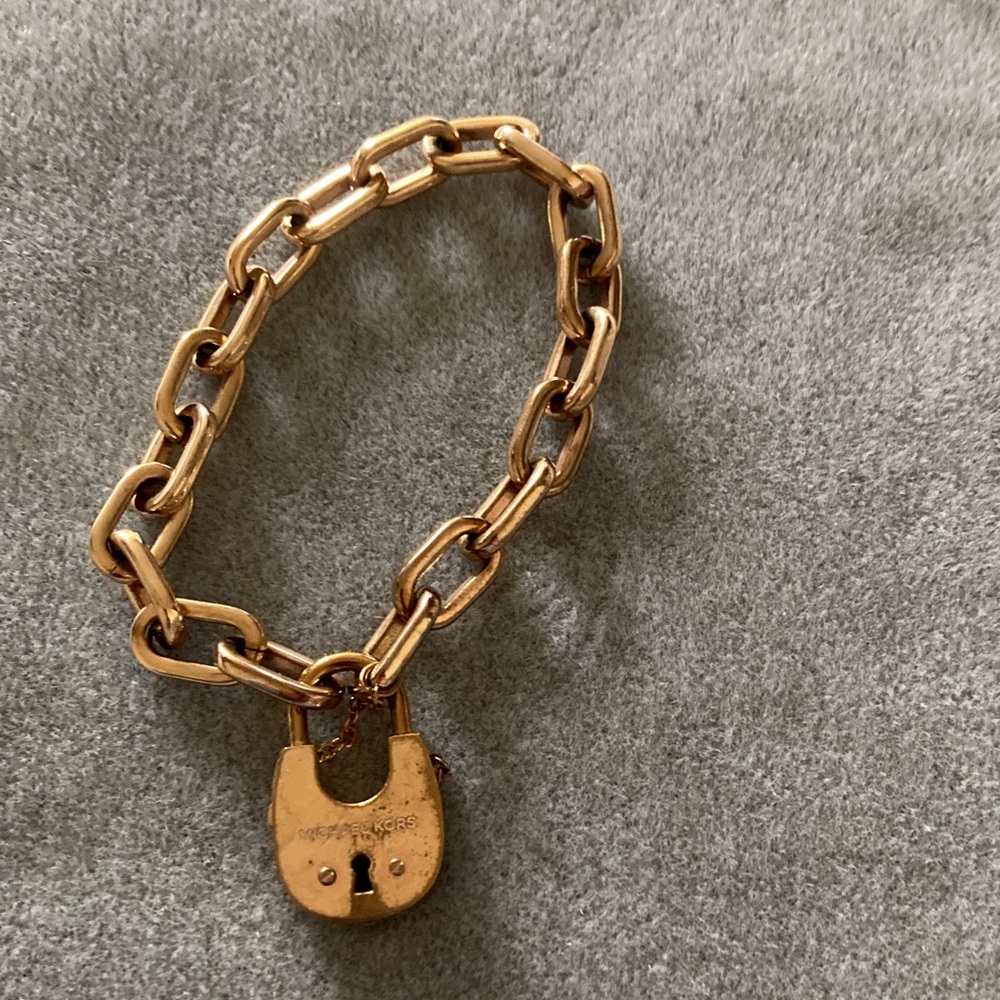 Michael Kors Rose Gold tone Chain Bracelet with Padlock Charm